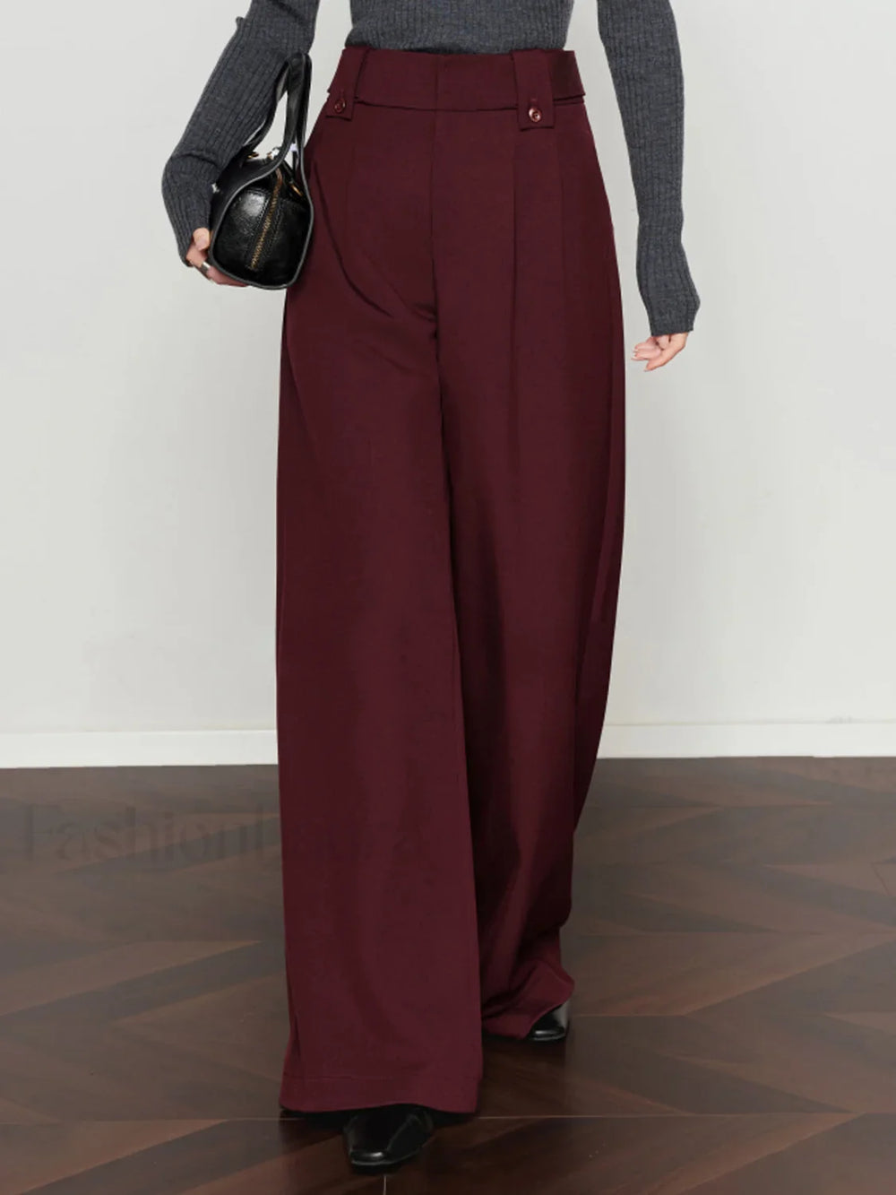Vintage Pleated Wide Leg Pants Burgundy / XS Pants