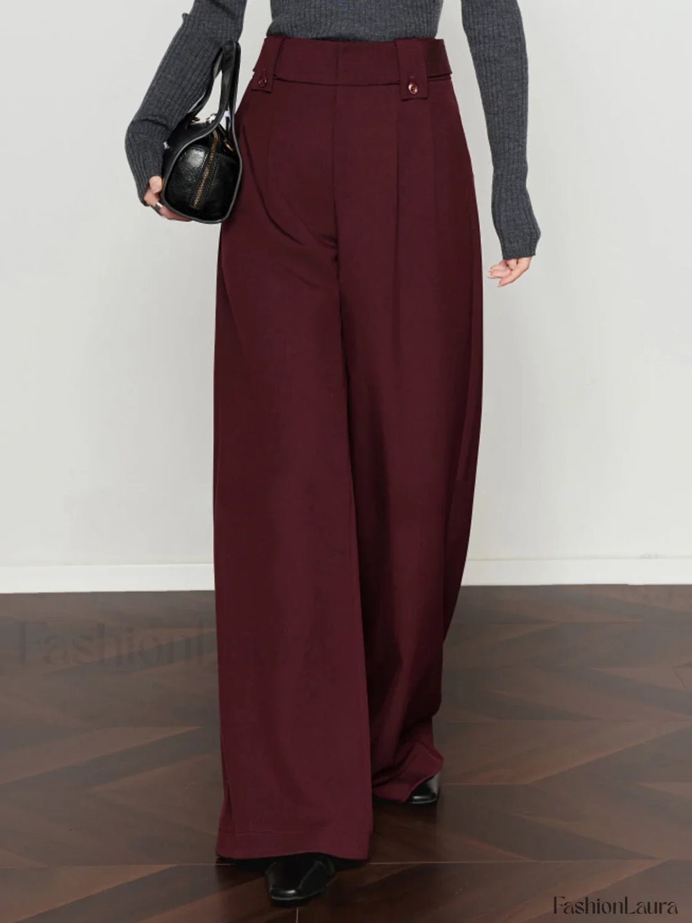 Vintage Pleated Wide Leg Pants Burgundy / XS Pants