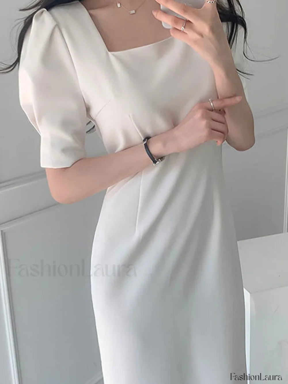 Vintage Puff Sleeve Split Maxi Dress Midi Dresses