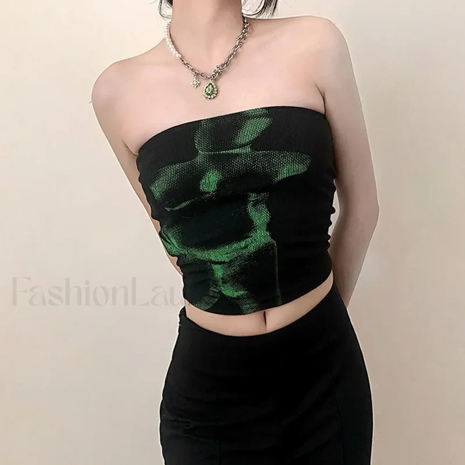 Vintage Punk Strapless Backless Crop Top