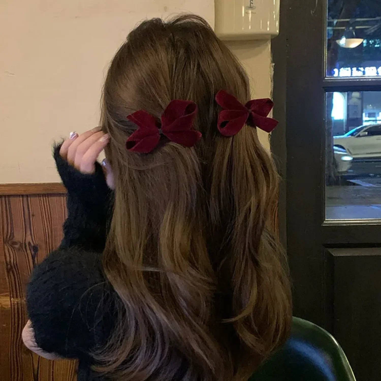 Vintage Red Velvet Korean Sweet Bowknot Side Duckclip Christmas Hair Accessory Red