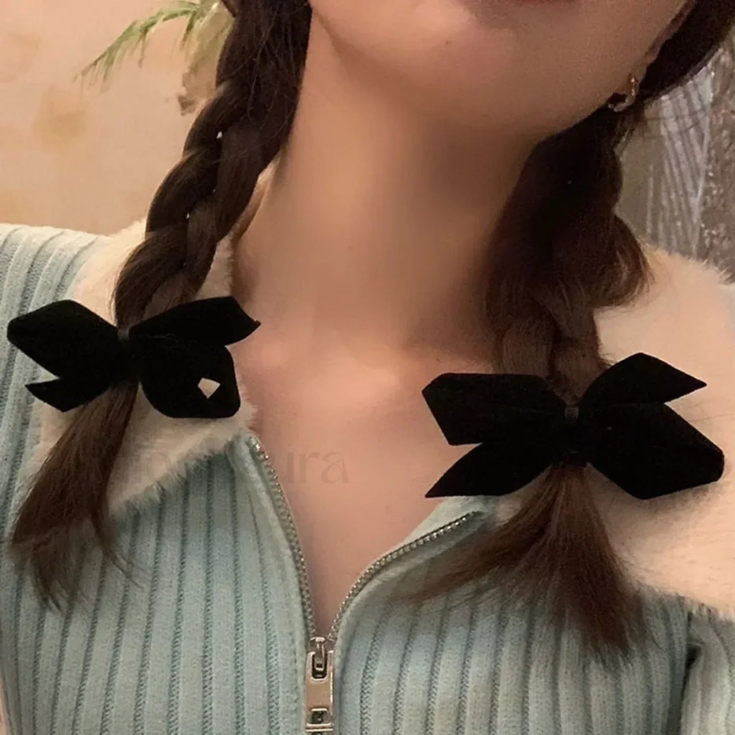 Vintage Red Velvet Korean Sweet Bowknot Side Duckclip Christmas Hair Accessory Black