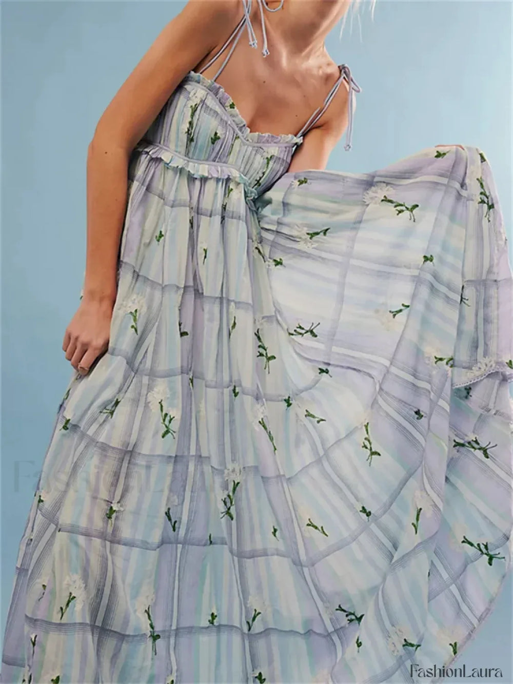 Vintage Ruched Print Strap Maxi Dress white / S