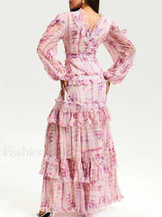 Vintage Ruffle Puff Maxi Dress