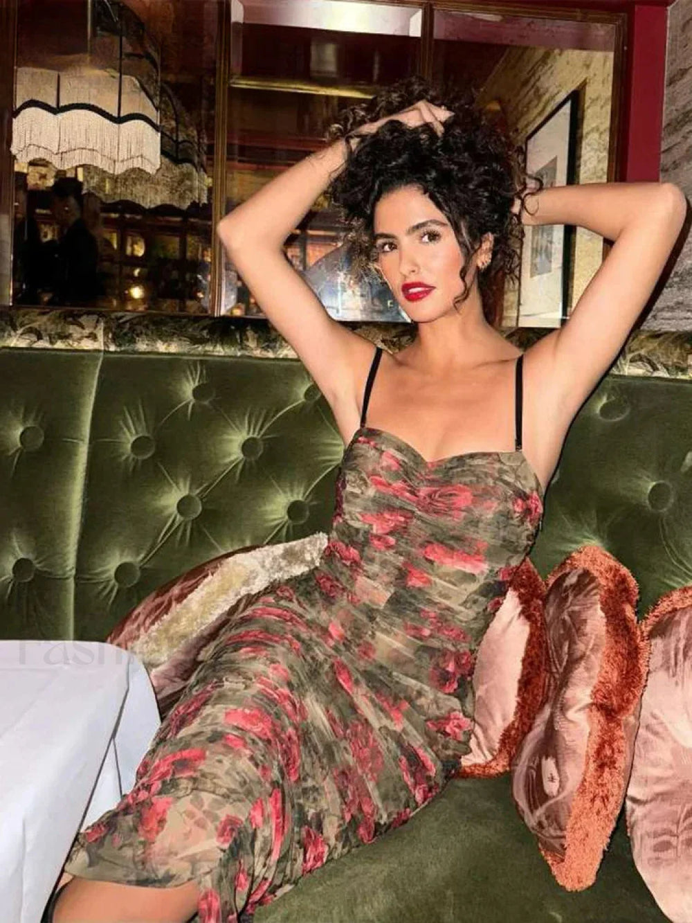 Vintage Shirring Bodycon Floral Dress