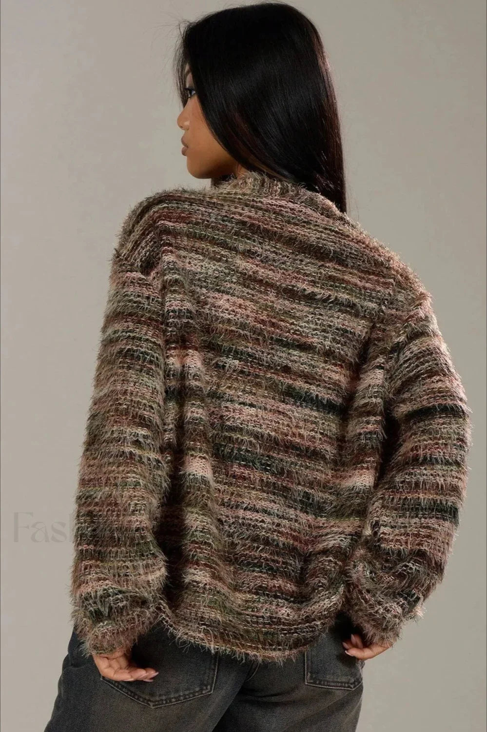 Vintage Stripe V neck Knit Cardigan