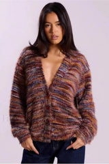 Vintage Stripe V neck Knit Cardigan Red / S