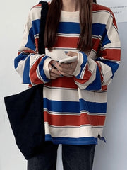 Vintage Striped Pullover Sweatshirt Sweatshirts & Hoodies L