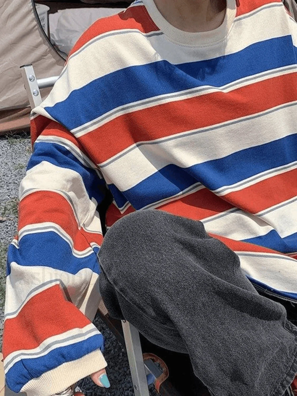 Vintage Striped Pullover Sweatshirt Sweatshirts & Hoodies L