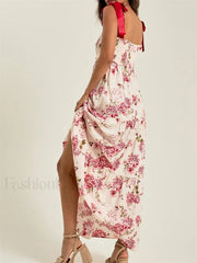 Vintage Tie Up Strap Floral Dress