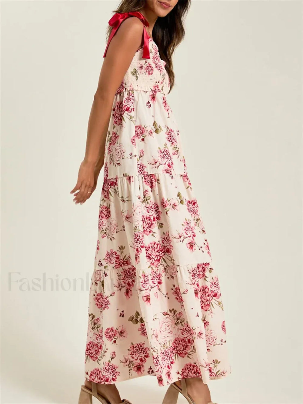 Vintage Tie Up Strap Floral Dress