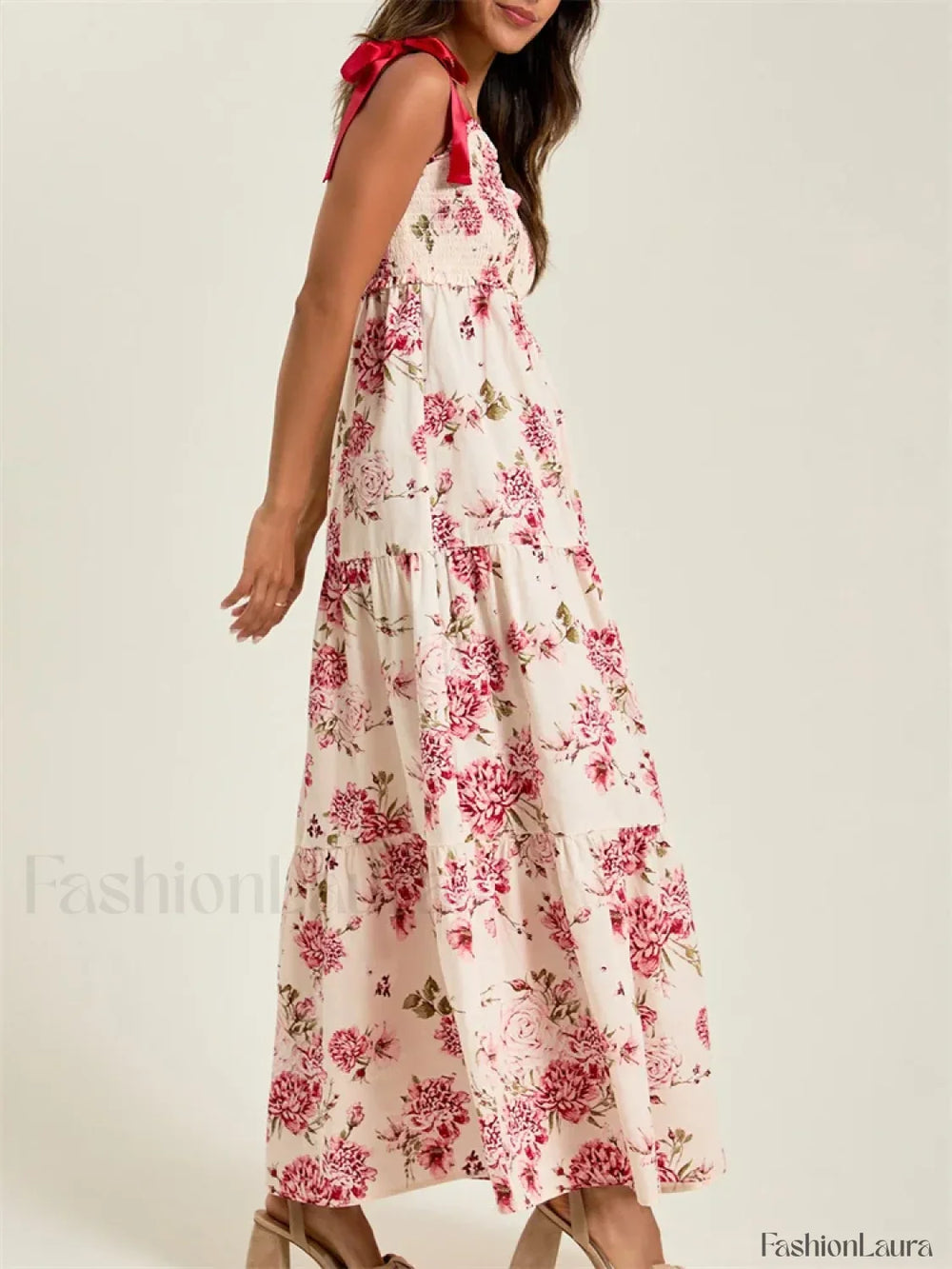 Vintage Tie Up Strap Floral Dress