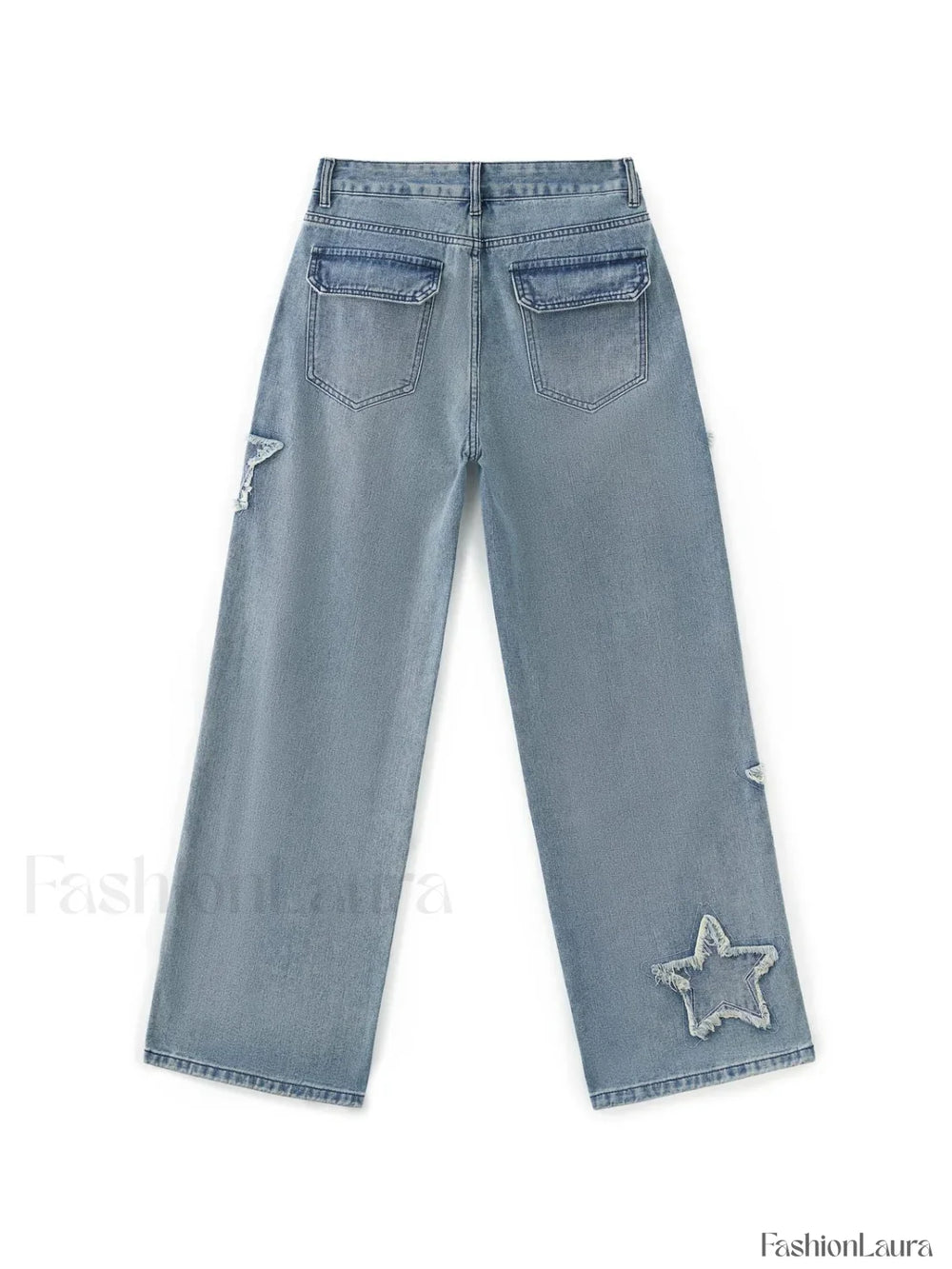 Vintage Wash Distressed Star Patch Boyfriend Jeans Boyfriend Jeans