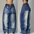 Vintage Washed Baggy Pants for Halloween Style Dark Blue / M