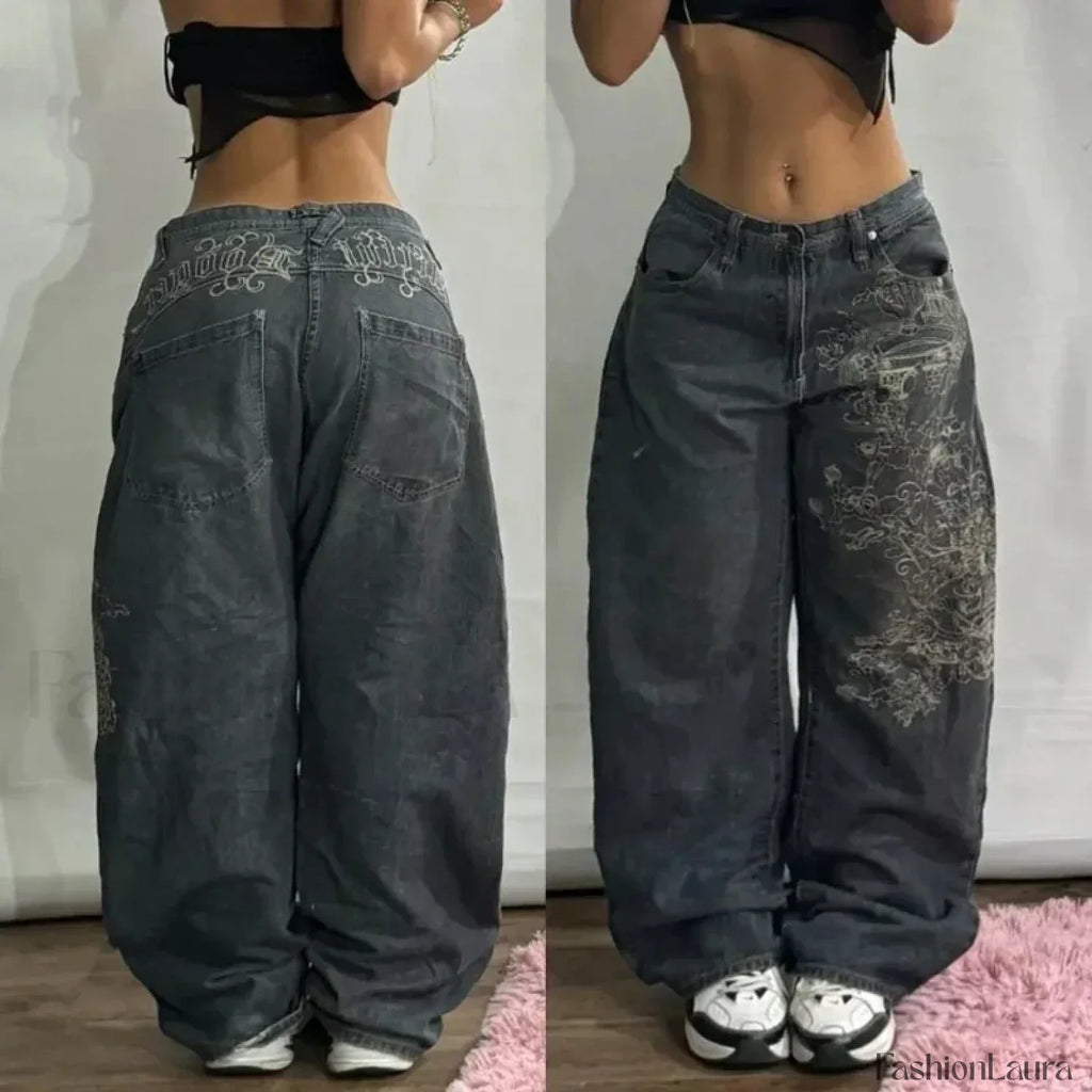 Vintage Washed Baggy Pants for Halloween Style Dark Grey / M