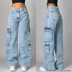 Vintage Washed Baggy Pants for Halloween Style Wathet Blue / M