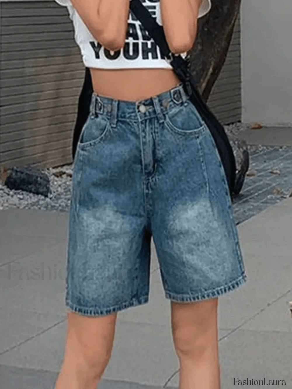Vintage Washed Blue Cropped Denim Shorts Shorts