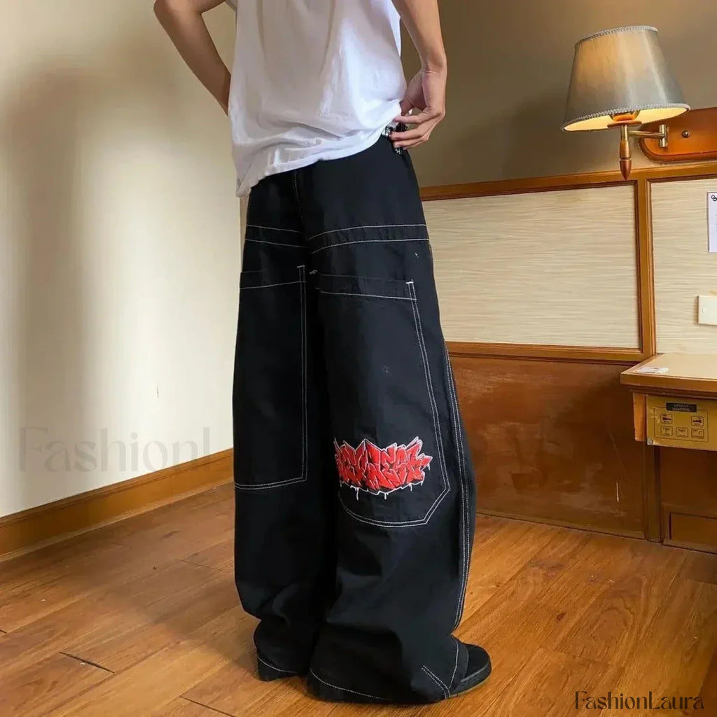 Vintage Wide Leg Baggy Jeans for Men: Y2K Hip Hop Street Style 4 / S