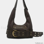 Vintage Y2K Gothic Aged Leather New Luxury Designer Bag Coffee / 37X19X7cm