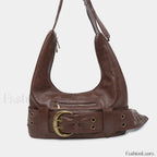 Vintage Y2K Gothic Aged Leather New Luxury Designer Bag Dark Brown / 37X19X7cm