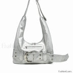 Vintage Y2K Gothic Aged Leather New Luxury Designer Bag Silver / 37X19X7cm