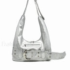 Vintage Y2K Gothic Aged Leather New Luxury Designer Bag Silver / 37X19X7cm