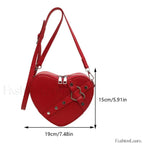 Vintage Y2K Small Chain Rivet Heart Shaped Red PU Bag