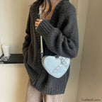 Vintage Y2K Small Chain Rivet Heart Shaped Red PU Bag