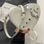 Vintage Y2K Small Chain Rivet Heart Shaped Red PU Bag Beige