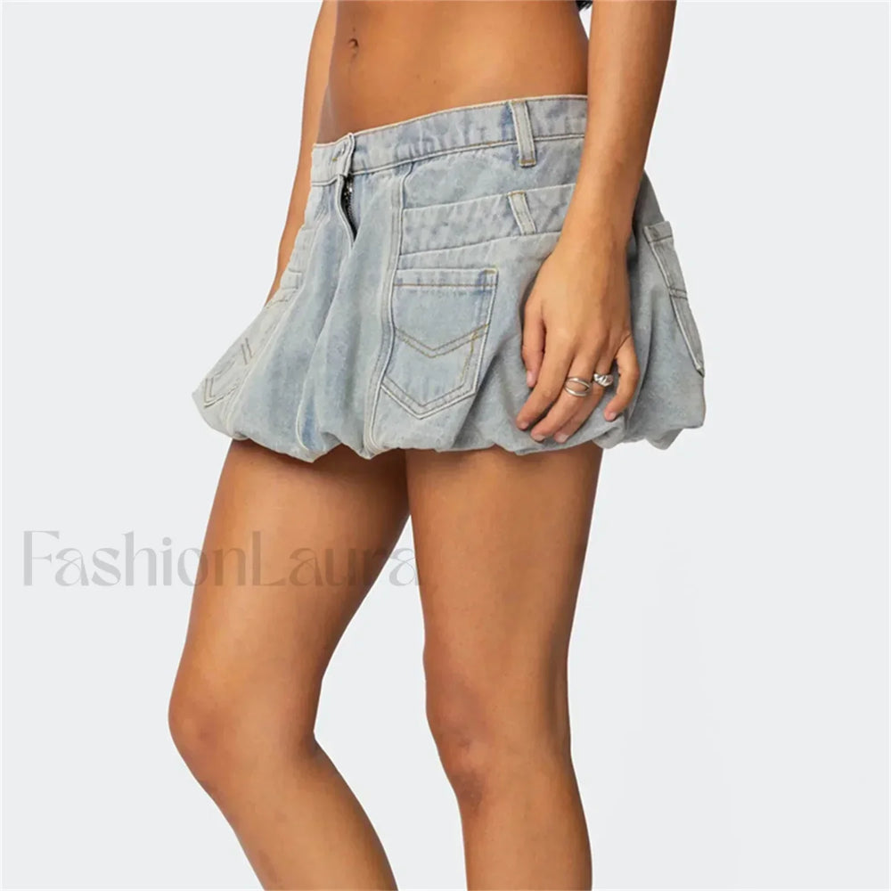 Washed Button Denim Skirt