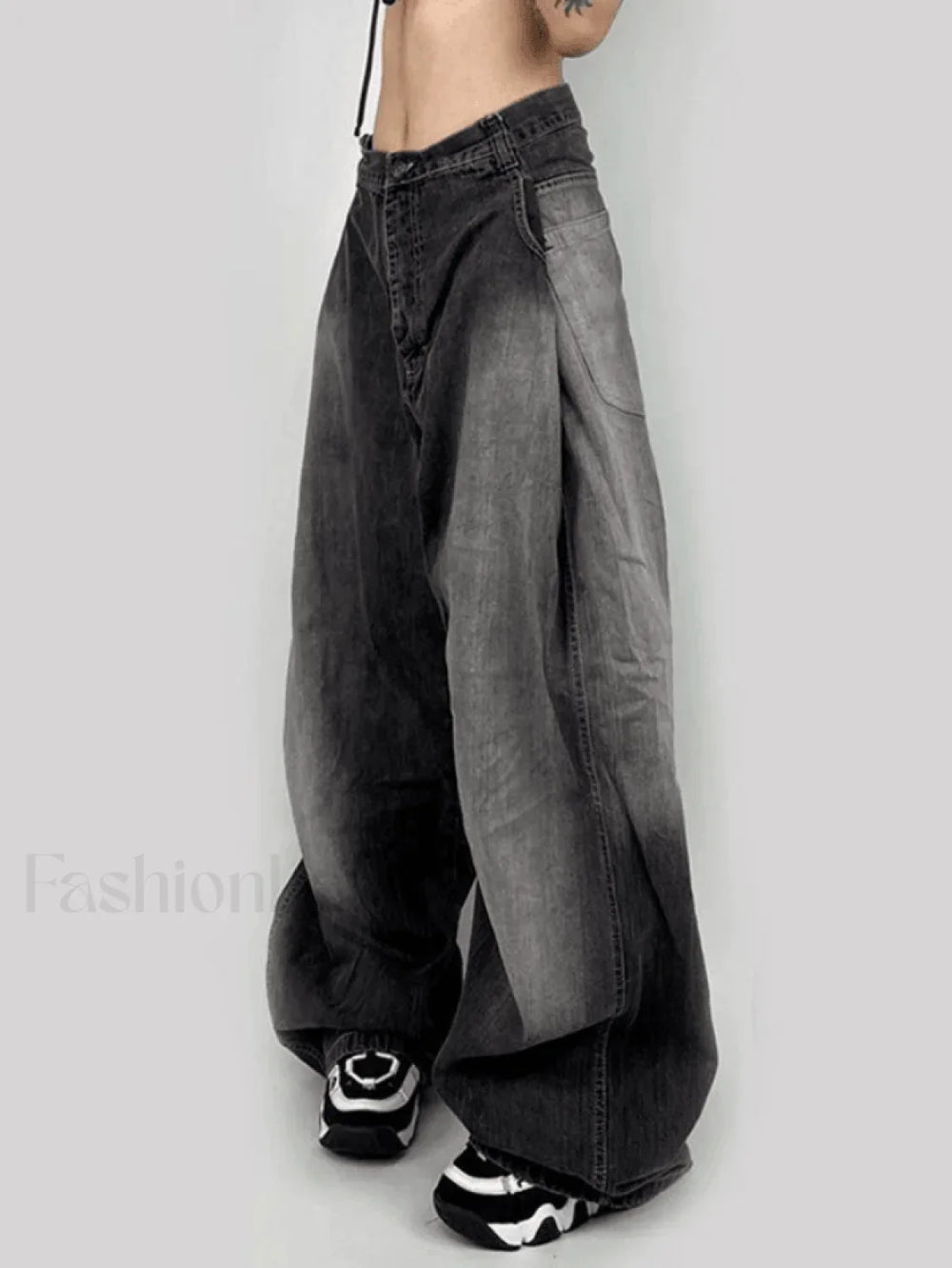 Washed Contrast Waist Pleated Relaxed Leg Boyfriend Jeans Jeans