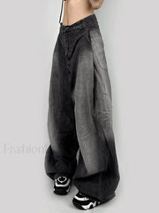 Washed Contrast Waist Pleated Relaxed Leg Boyfriend Jeans Jeans