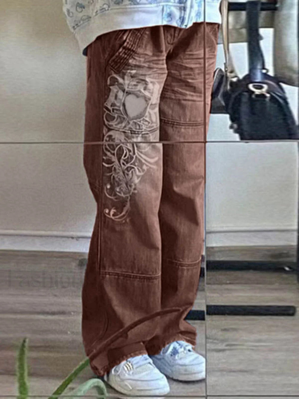 Washed Heart Pattern Cargo Jeans Cargo Jeans