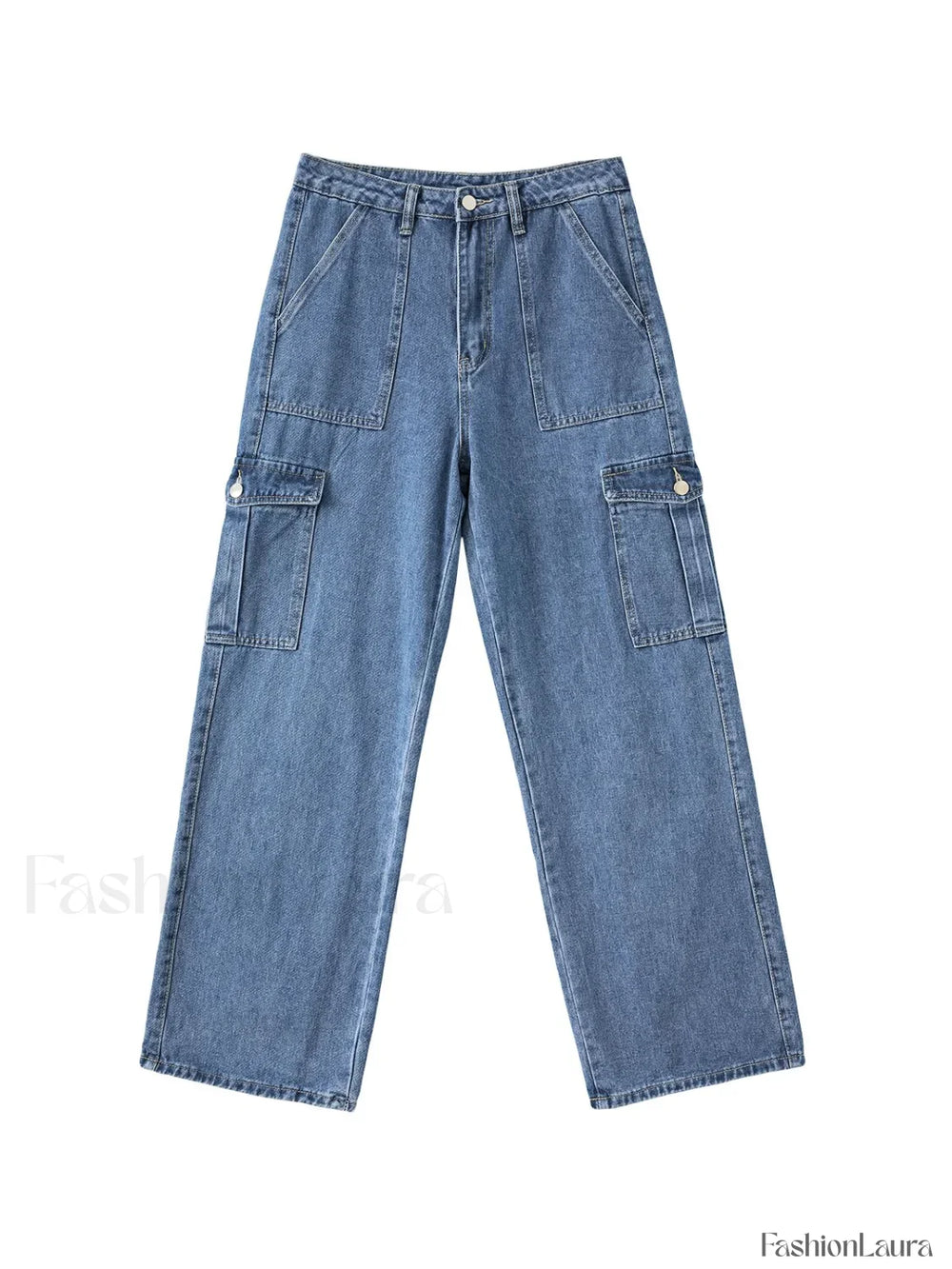 Washed Mid Waist Pocket Cargo Jeans Cargo Jeans