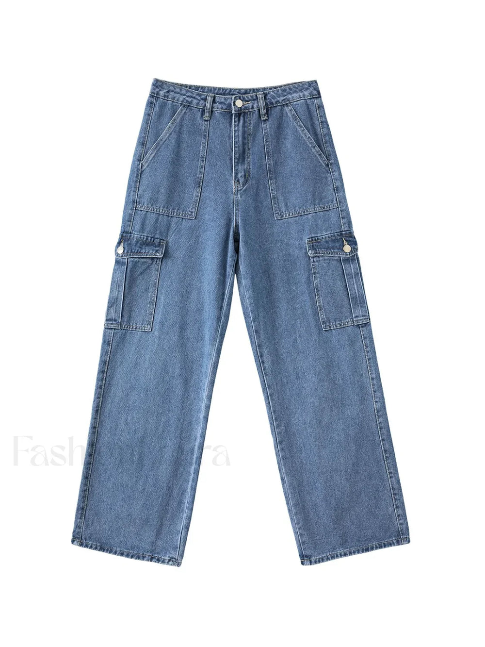 Washed Mid Waist Pocket Cargo Jeans Cargo Jeans