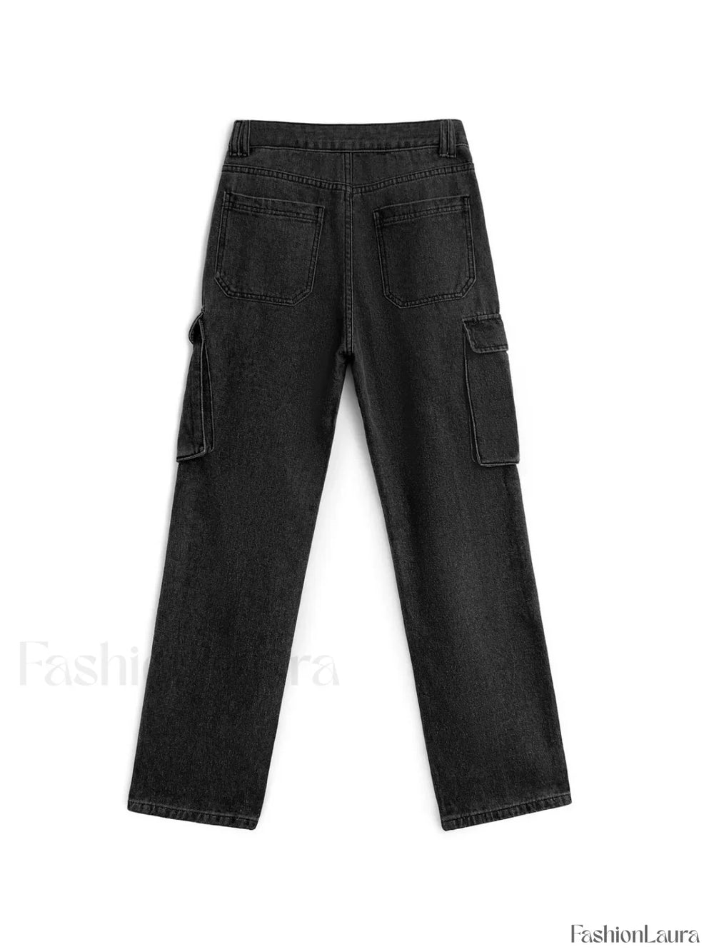 Washed Mid Waist Pocket Cargo Jeans Cargo Jeans
