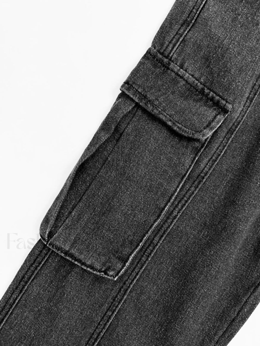 Washed Mid Waist Pocket Cargo Jeans Cargo Jeans