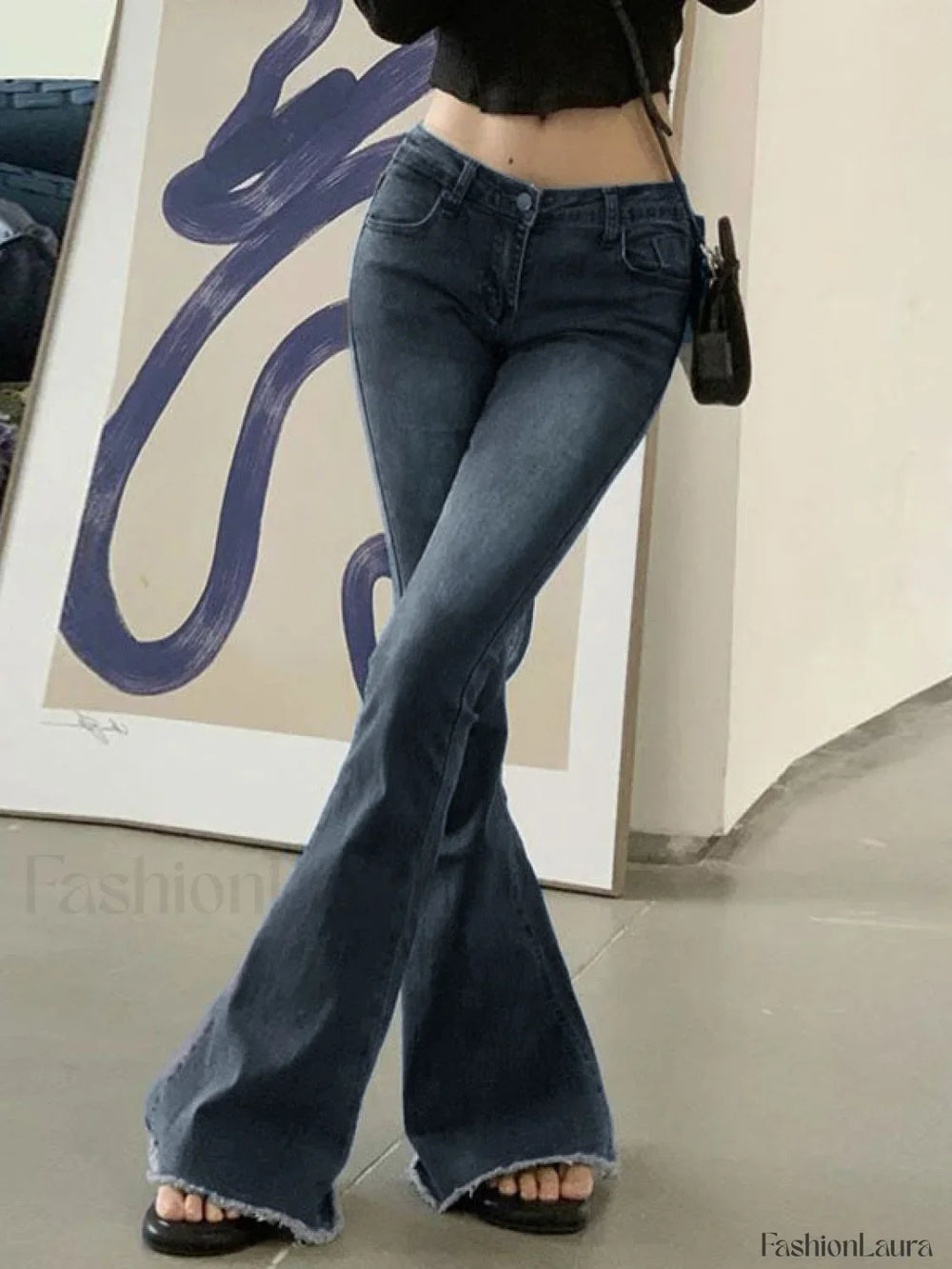 Washed Stretch Low Waist Flare Jeans Flare Jeans