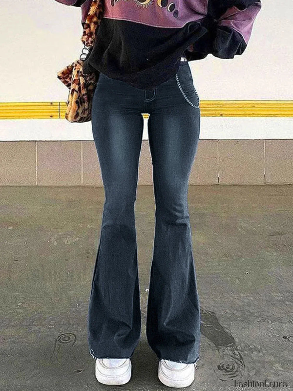 Washed Stretch Low Waist Flare Jeans Gray / S Flare Jeans