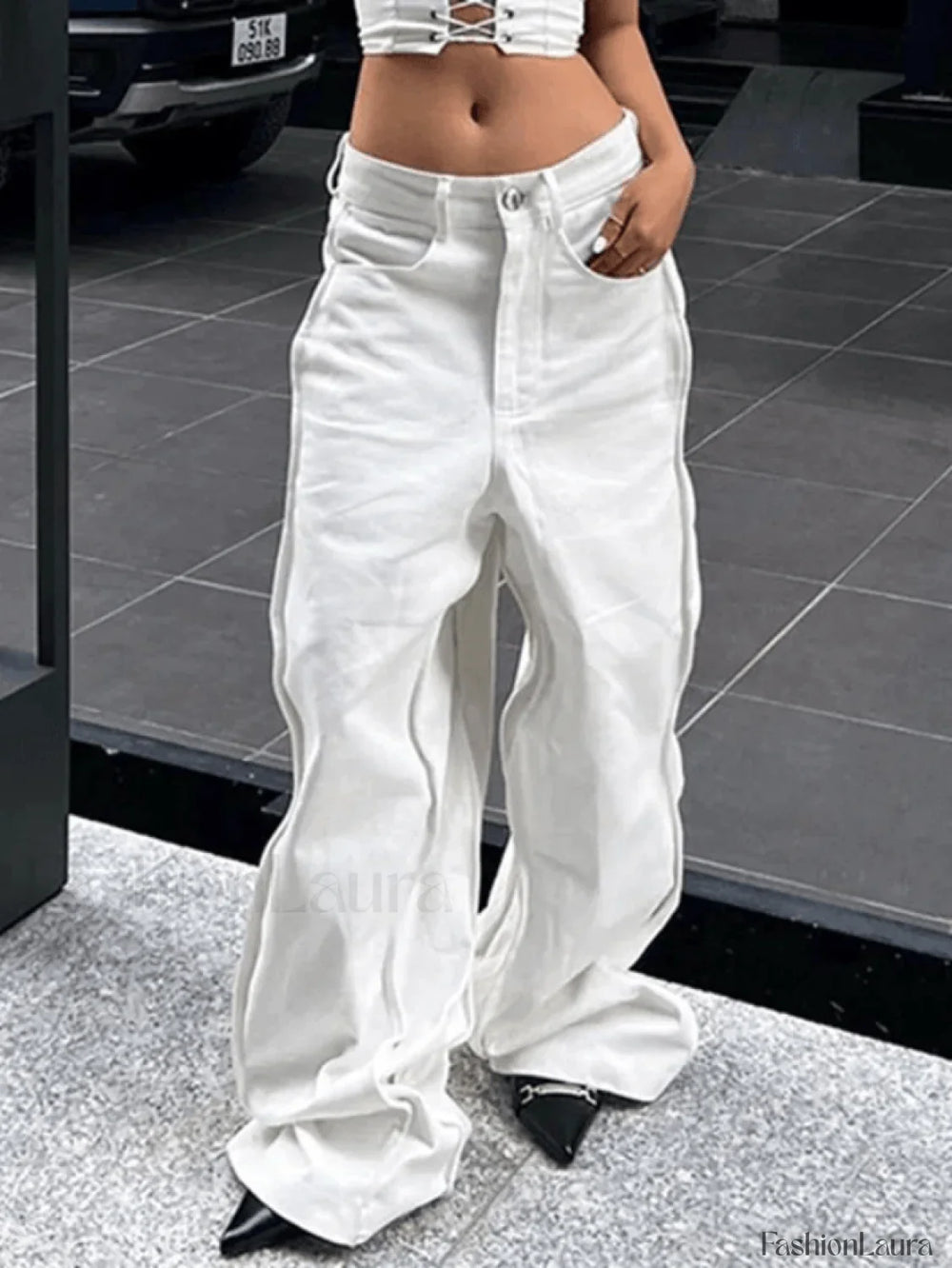 Wavy Side Relaxed Boyfriend Jeans Jeans