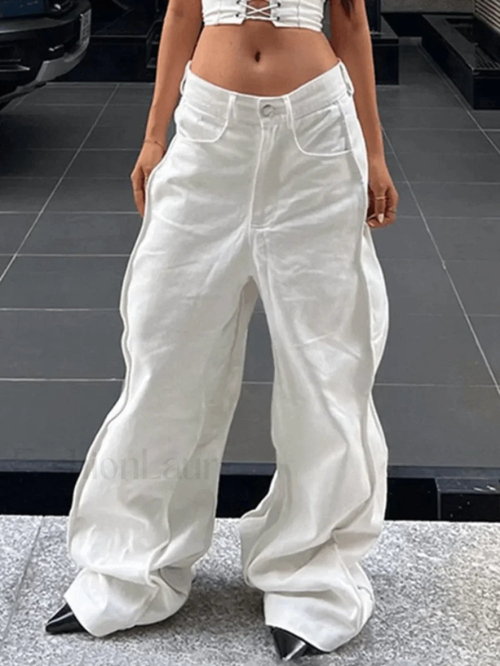 Wavy Side Relaxed Boyfriend Jeans White / S Jeans