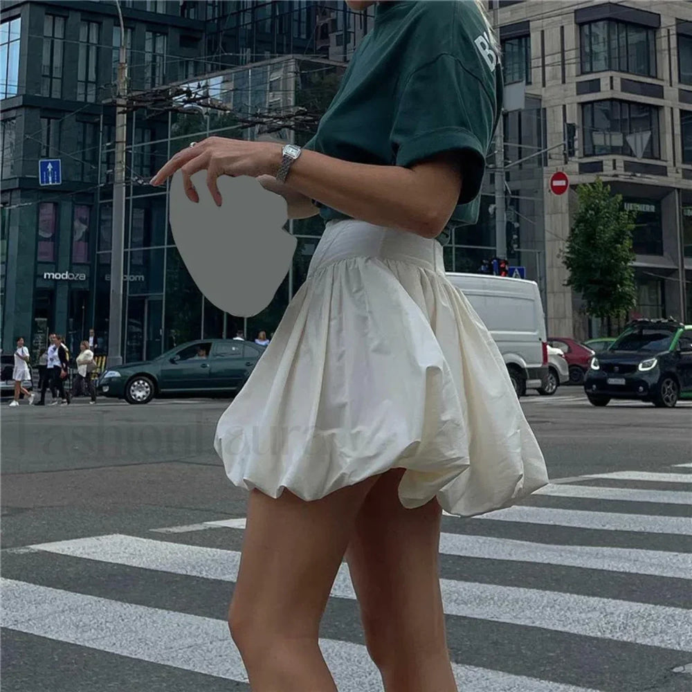 White Bubble Hem Mini Skirt WHITE / S