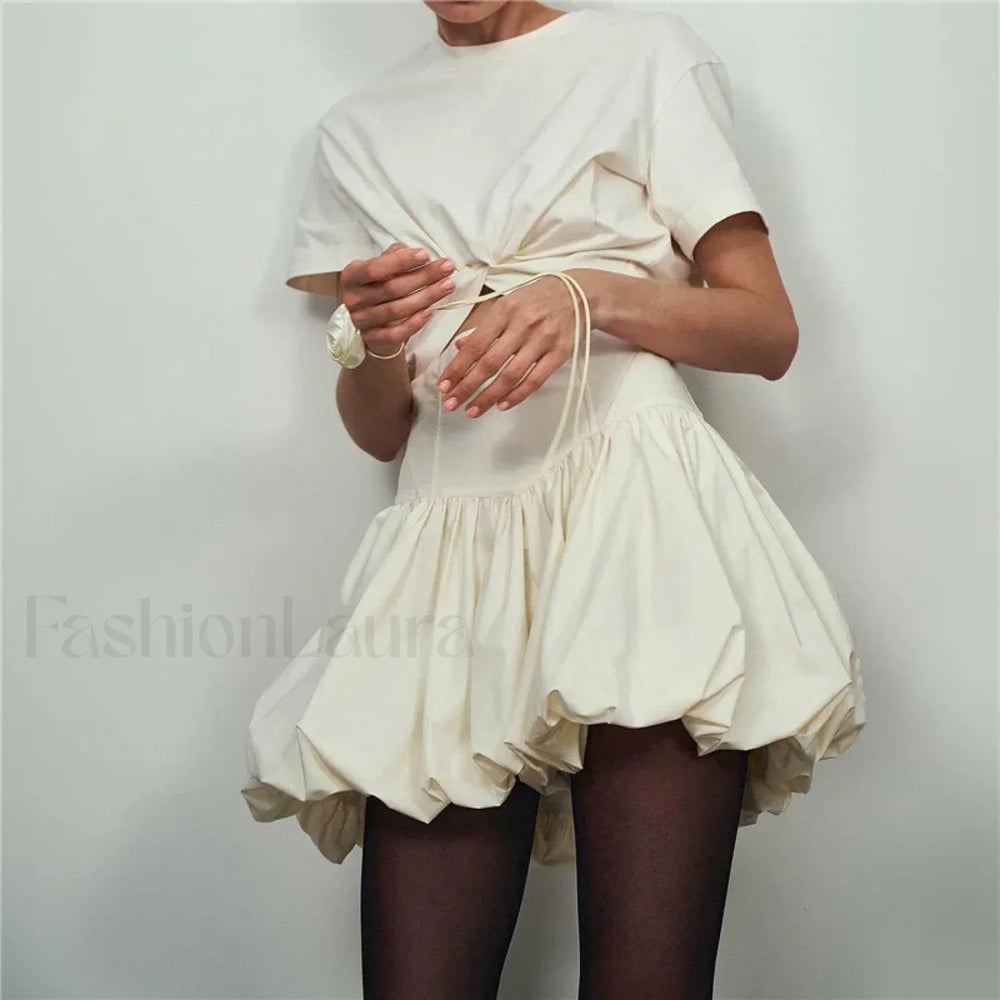 White Bubble Hem Mini Skirt