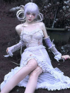 White Gothic Rope Lace Flying Sleeve Stiletto Strap Asymmetric Light Lolita Summer Party Evening