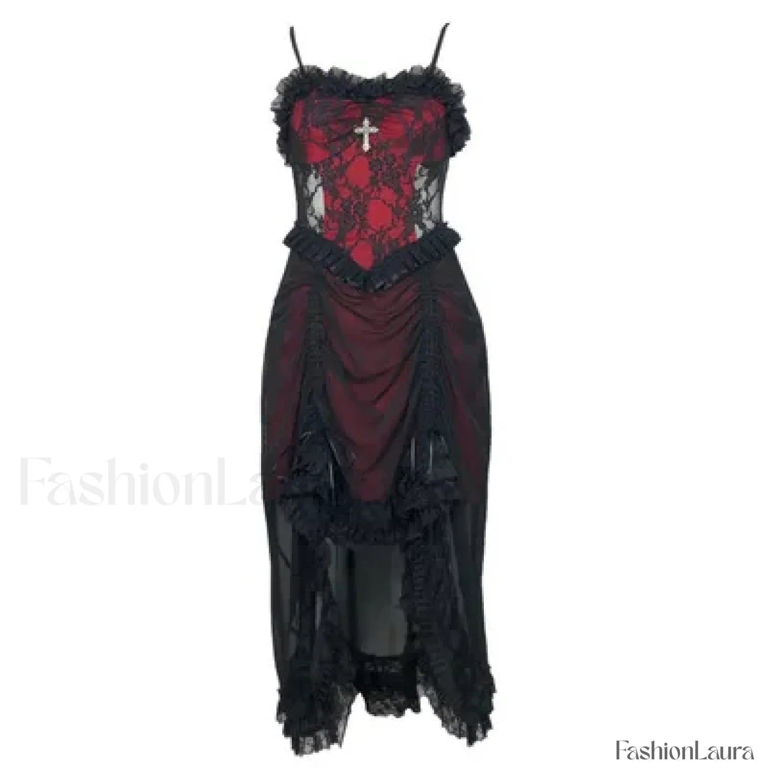 White Gothic Rope Lace Flying Sleeve Stiletto Strap Asymmetric Light Lolita Summer Party Evening black no sleeve / S