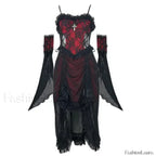 White Gothic Rope Lace Flying Sleeve Stiletto Strap Asymmetric Light Lolita Summer Party Evening black with sleeve / S