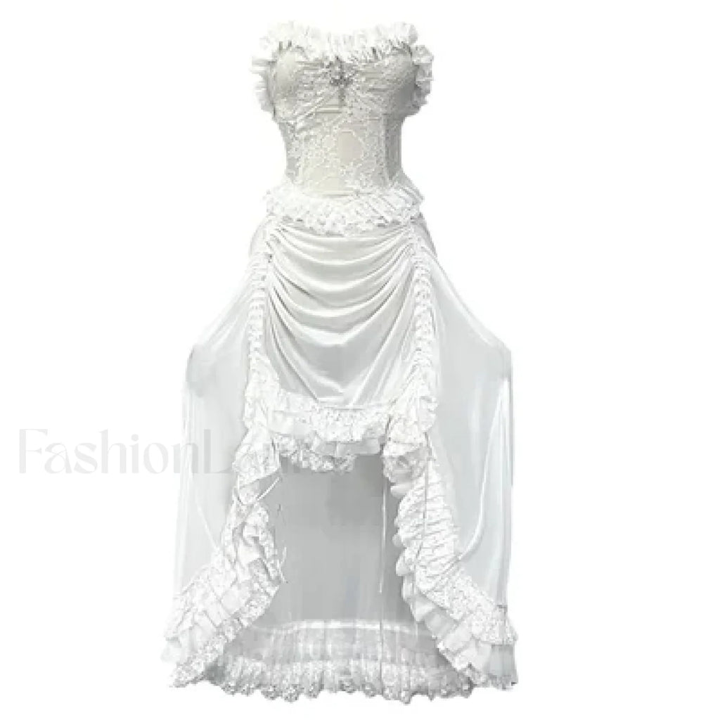 White Gothic Rope Lace Flying Sleeve Stiletto Strap Asymmetric Light Lolita Summer Party Evening white no sleeve / S