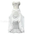 White Gothic Rope Lace Flying Sleeve Stiletto Strap Asymmetric Light Lolita Summer Party Evening white no sleeve / S