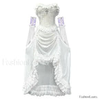 White Gothic Rope Lace Flying Sleeve Stiletto Strap Asymmetric Light Lolita Summer Party Evening white with sleeve / S