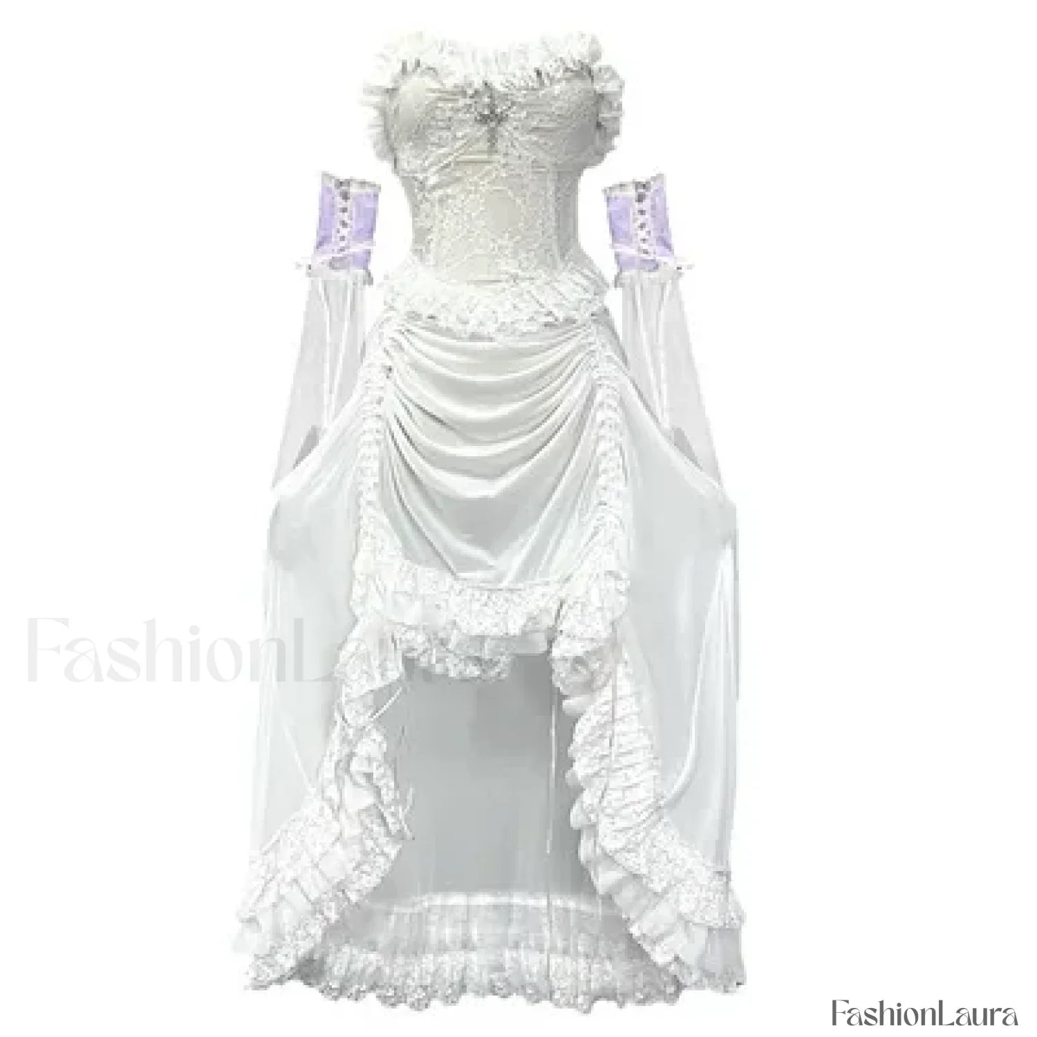 White Gothic Rope Lace Flying Sleeve Stiletto Strap Asymmetric Light Lolita Summer Party Evening white with sleeve / S